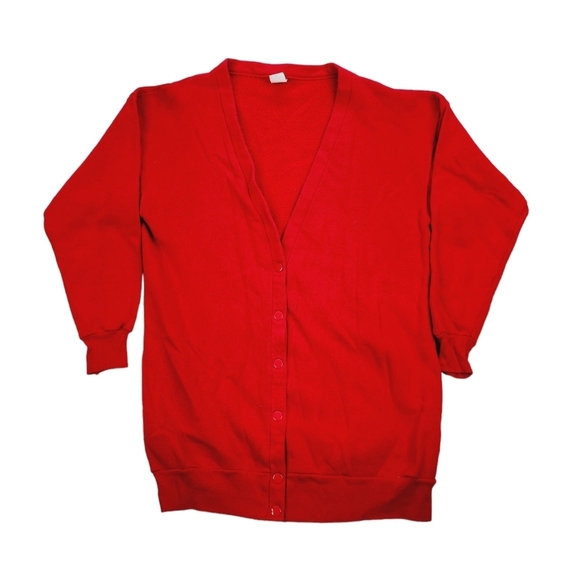 Vintage 80s 90s Tultex Red Cardigan Sweatshirt Size Large Made USA Soft Cozy - Picture 1 of 9